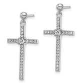 Sophia Jewelers Sterling Silver CZ Cross Dangle Earrings with Rhodium Finish
